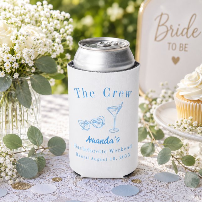 Bachelorette Weekend Party Crew Beach Blue Can Cooler (Creator Uploaded)