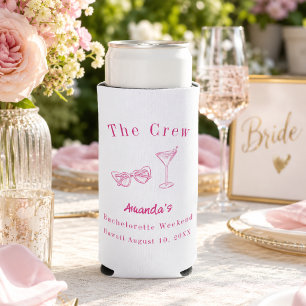 Bachelorette Weekend Party Crew Beach Pink Seltzer Can Cooler