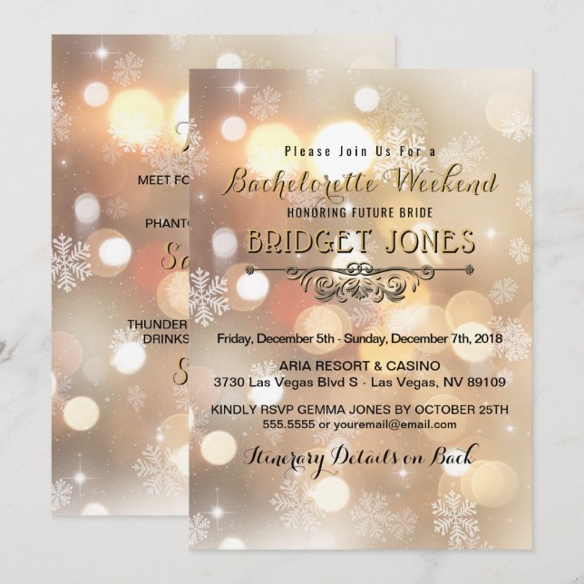 Bachelorette Weekend Party Itinerary Snowflakes Invitation (Front/Back)