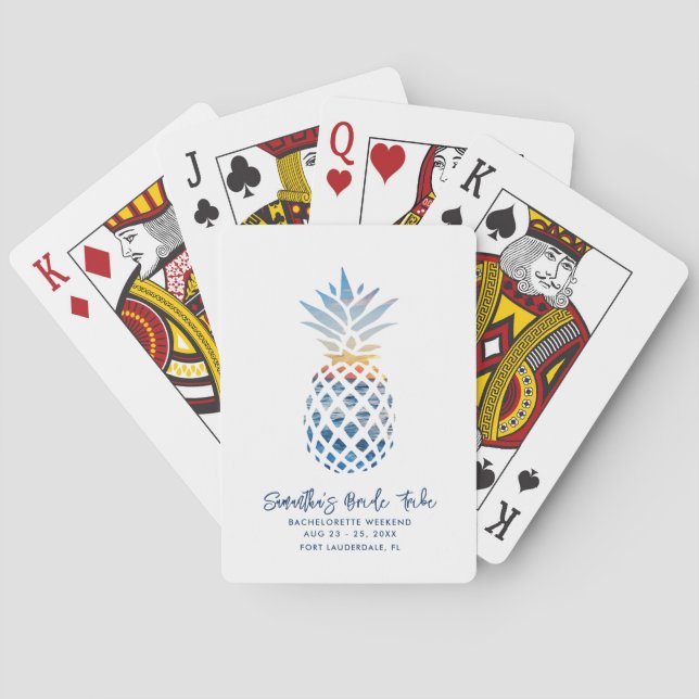 Bachelorette Weekend Party Pink Pineapple Script Playing Cards (Back)