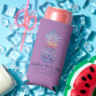 Bachelorette Weekend Party Purple Pineapple Script Seltzer Can Cooler