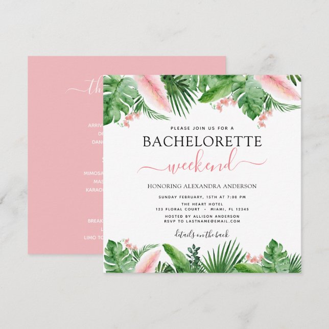 Bachelorette Weekend Party Tropical Palms Invitation (Front/Back)