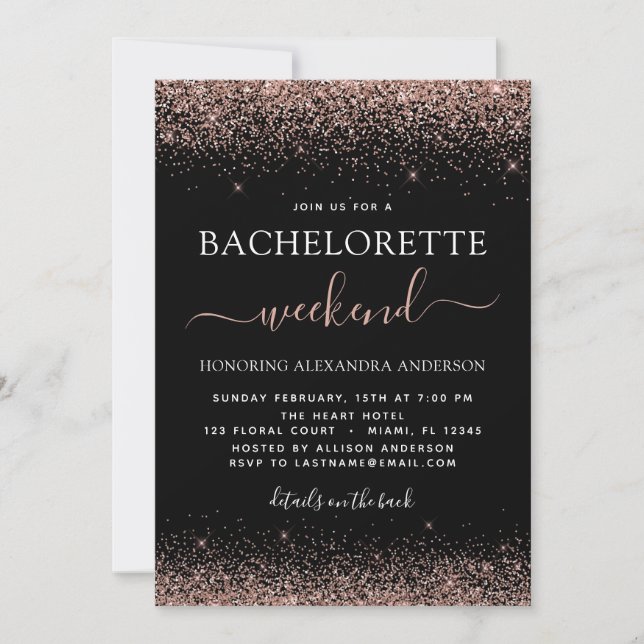 Bachelorette Weekend Pink Rose Gold Glitter Party Invitation (Front)