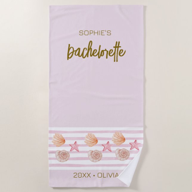 Bachelorette weekend pink tropical personalised beach towel (Front)