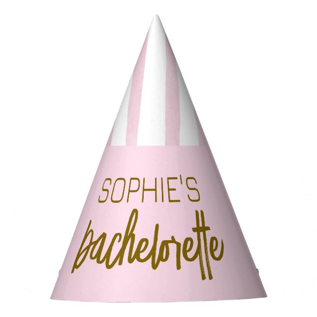 Bachelorette weekend pink tropical personalised party hat (Front)