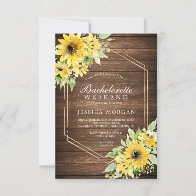 Bachelorette Weekend Rustic Sunflower Greenery Invitation (Front)
