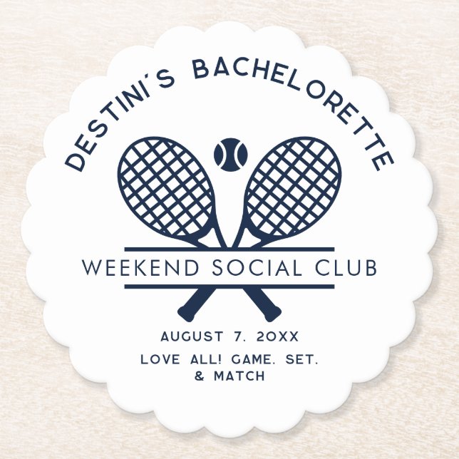 Bachelorette Weekend Tennis Club Party Custom Paper Coaster (Front)