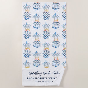 Bachelorette Weekend White Blue Pineapple Beach Towel