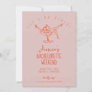 Bachelorette weekend woman in cocktail glass invitation