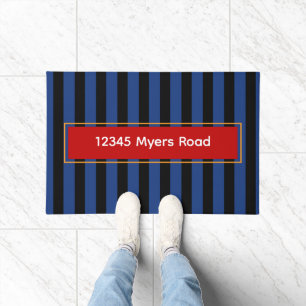 Bachelor's Crib Colourful Blue and Black Stripes Doormat
