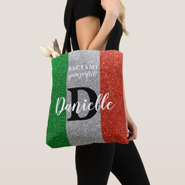 Baciami, You're Perfect Italian Goddess Monogram Tote Bag (Close Up)