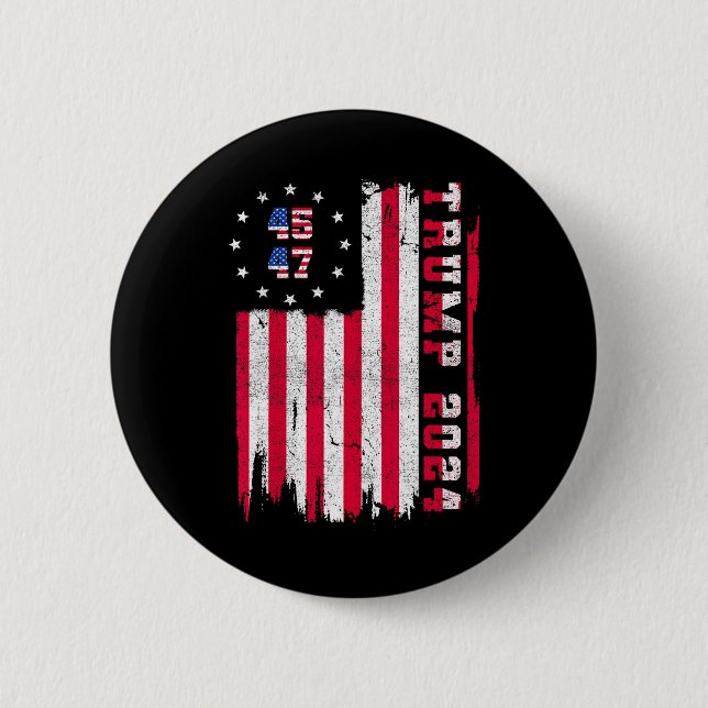 Back) 45 47 Trump 2024 American Flag  6 Cm Round Badge (Front)