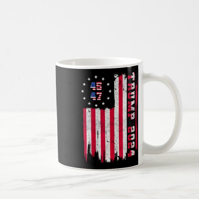Back) 45 47 Trump 2024 American Flag  Coffee Mug (Right)
