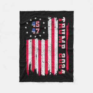 Back) 45 47 Trump 2024 American Flag Fleece Blanket
