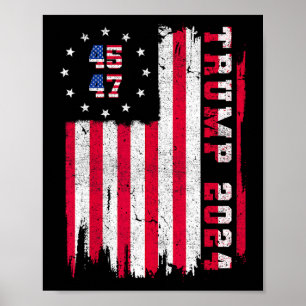 Back) 45 47 Trump 2024 American Flag Poster