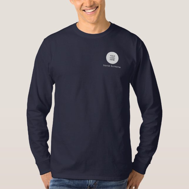 Back And Front Print Upload Logo Mens Navy Blue T-Shirt (Front)