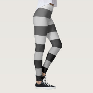 Back And Grey Striped Colour Block Pattern Leggings
