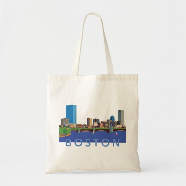 Back Bay Boston Skyline Computer Illustration Tote Bag (Front)