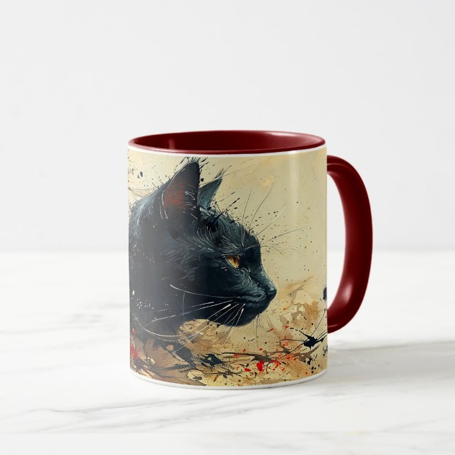 Back cat abstract painting mug (Front Right)