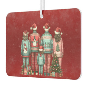Back Facing Family of Five In Christmas PJ's Car Air Freshener
