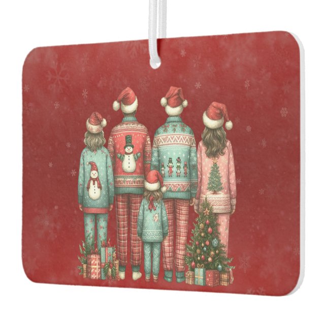 Back Facing Family of Four In Christmas PJ's Car Air Freshener (Left)