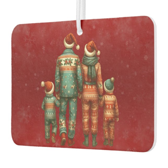 Back Facing Family of Four In Christmas PJ's Car Air Freshener (Left)