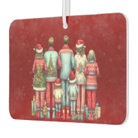 Back Facing Family of Seven In Christmas PJ's