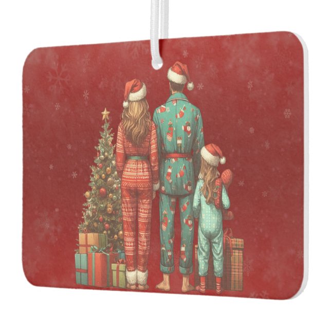 Back Facing Family of Three In Christmas PJ's Car Air Freshener (Left)