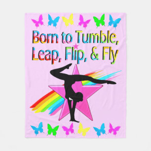 BACK FLIPPING GYMNASTICS GIRL RAINBOW DESIGN FLEECE BLANKET