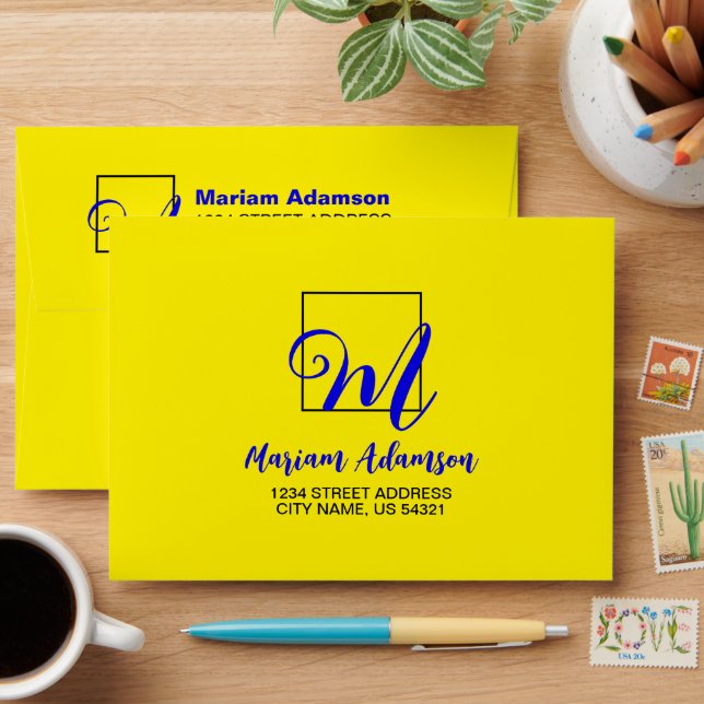 Back & Front: Name Monogram Return Address On  Envelope (Desk)