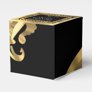 Back, golden fleur de lys wedding favour box