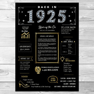 Back In 1925 Printable Poster, 1925 Birthday Sign