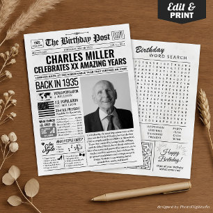 Back in 1935 Birthday Newspaper with Custom Photo  Holiday Card
