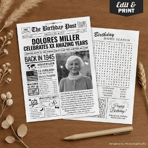 Back in 1945 Birthday Newspaper with Custom Photo  Holiday Card