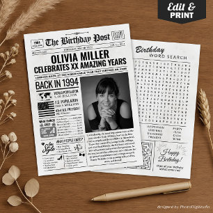 Back in 1994 Birthday Newspaper with Custom Photo Holiday Card
