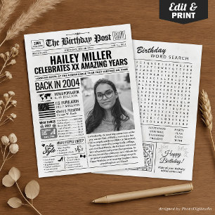 Back in 2004 Birthday Newspaper with Custom Photo Holiday Card