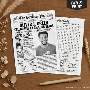 Back in 2005 Birthday Newspaper with Custom Photo  Holiday Card