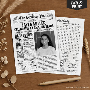 Back in 2015 Birthday Newspaper with Custom Photo  Holiday Card