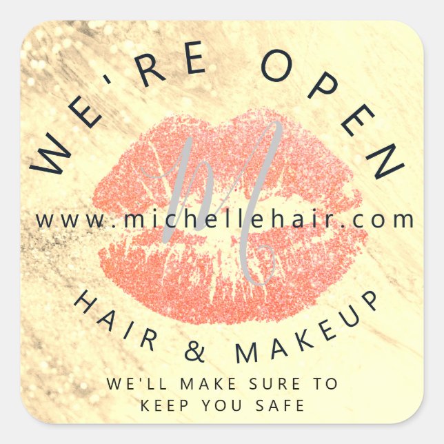 back in business hair and makeup glitter square sticker (Front)