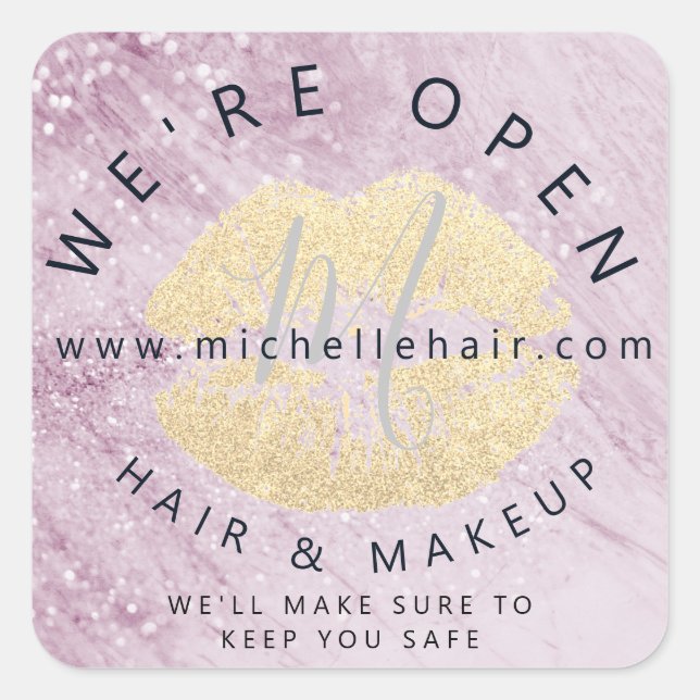 back in business hair and makeup glitter square sticker (Front)