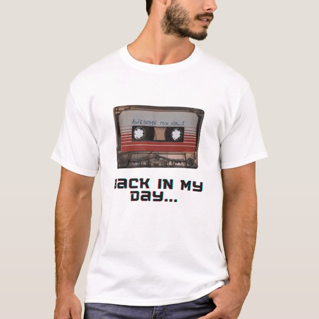 "back in my day" Retro style cassette tee (Front)