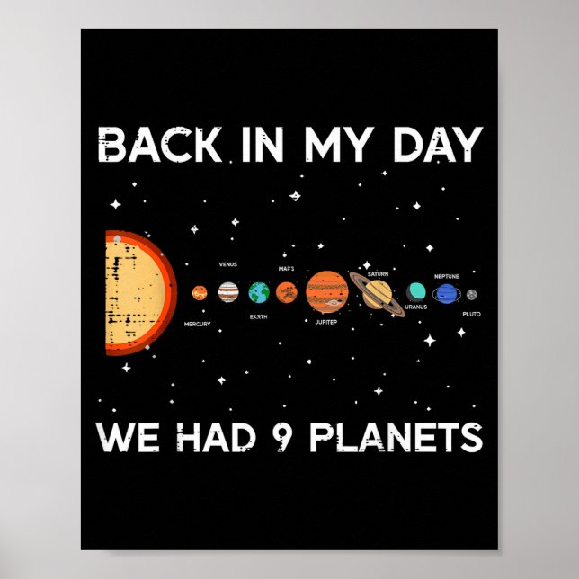 Back In My Day We Had 9 Planets Funny Galaxy Space Poster (Front)