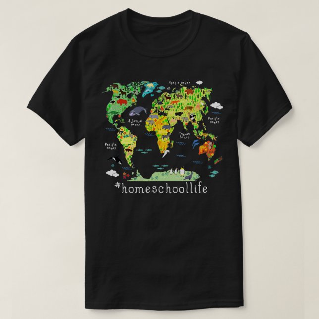 Back o School Homeschool World Map Geography  T-Shirt (Design Front)