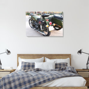 Back of a 750B-2 motorcycle with a sidecar canvas