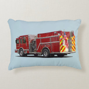 Back of Fire Engine With American Flag Decorative Cushion