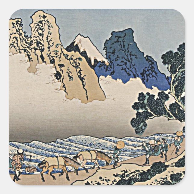 Back of Fuji mountain from Minobu river Hokusai    Square Sticker (Front)