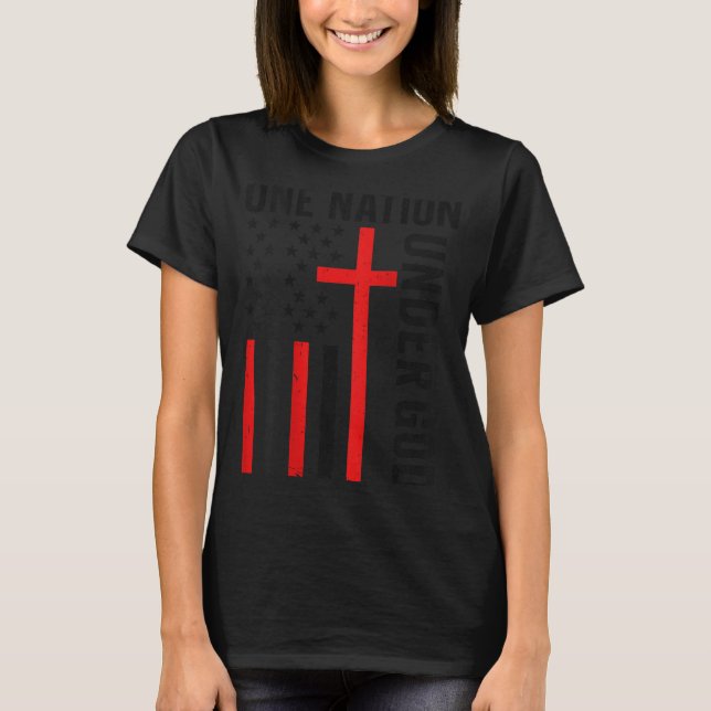 Back One Nation Under God American Flag Christian  T-Shirt (Front)