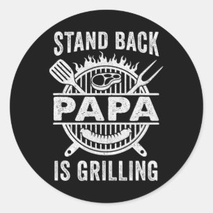 Back Papa Is Grilling Funny Bbq Fathers Day Classic Round Sticker