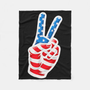 Back Print American Flag Peace Sign Hand 4th Of Ju Fleece Blanket