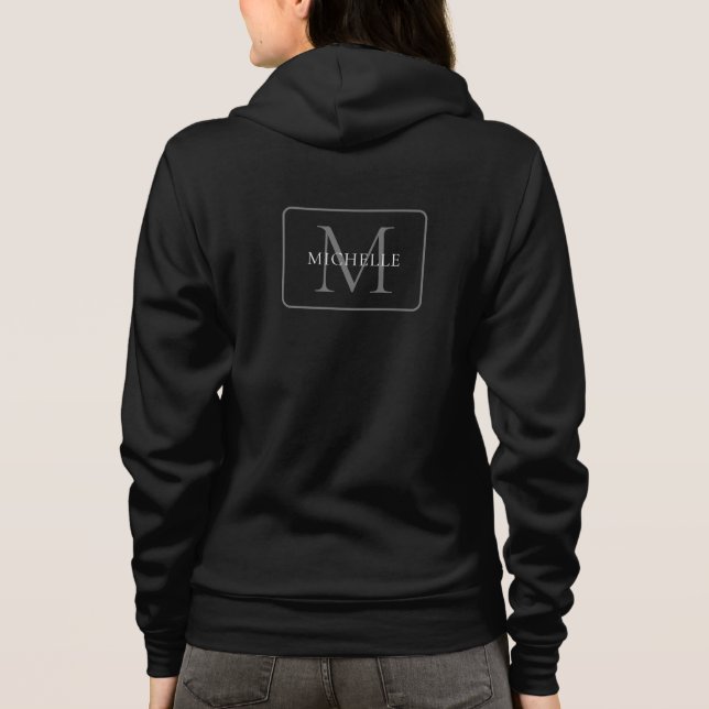 Back Print Template Name Monogram Womens Black Hoodie (Back)